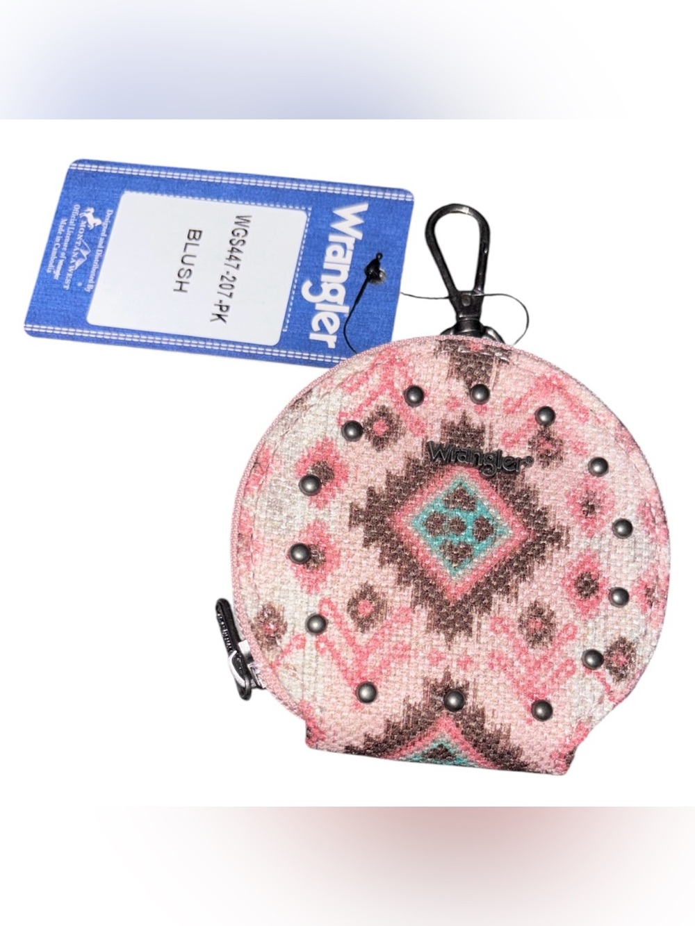 Wrangler Blush Pink Aztec-Pattern Round Key Pouch